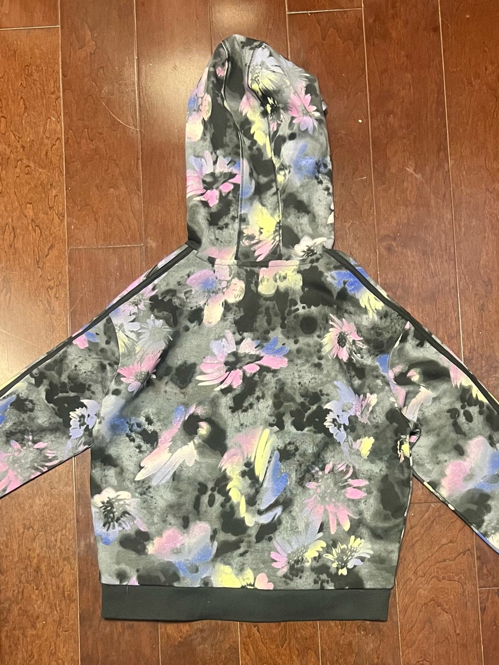 adidas Kids Floral Print Hooded Puffer - Black with Pastel Accents